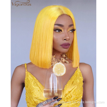 Vigorous Heat Resistant Synthetic Lace Front Wigs Glueless Short Bob Wig Yellow Color Short Straight Bob Wig For Black Women